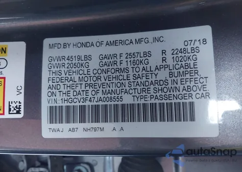 2018 Honda Accord Hybrid Ex z USA, uszkodzony, nr VIN 1HGCV3F47JA008555